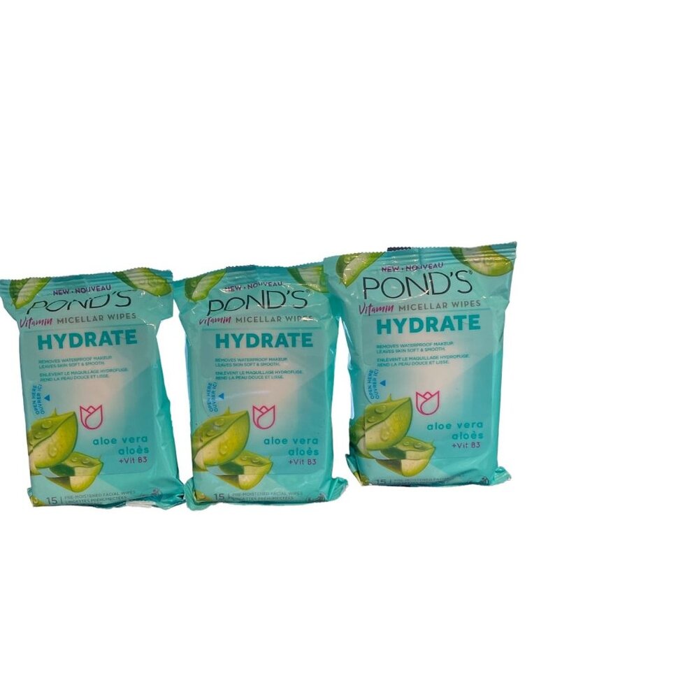 Ponds Micellar Wipes Hydrate/ 15 Wipes, Pack of 3